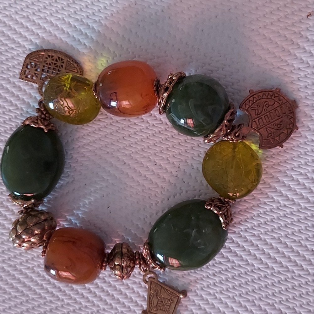Beaded Stretch Bracelet with Charms